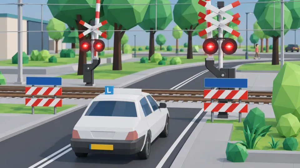 The red lights are flashing, but the barriers are still up. May you still quickly cross?