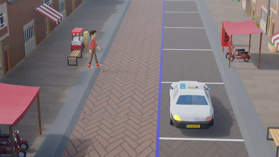 You want to drive away. Do you have to give way to the pedestrian who wants to cross?