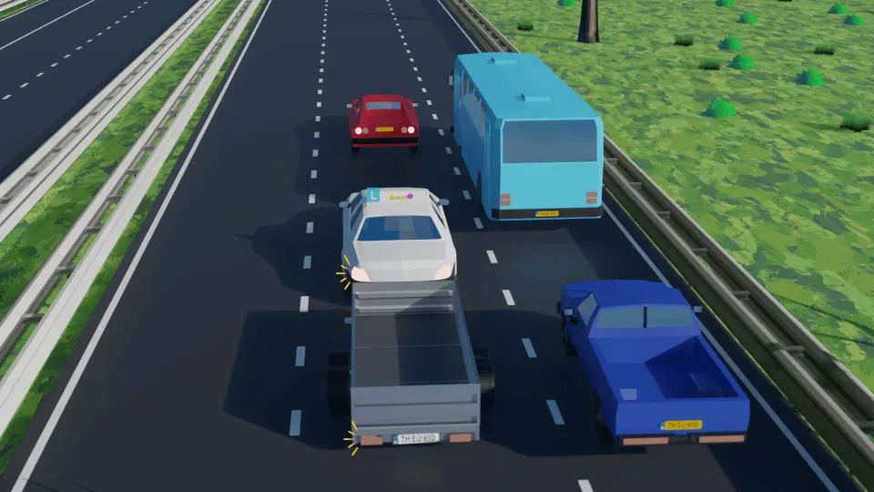 You are driving with a trailer. Are you allowed to overtake in this way using the leftmost lane?