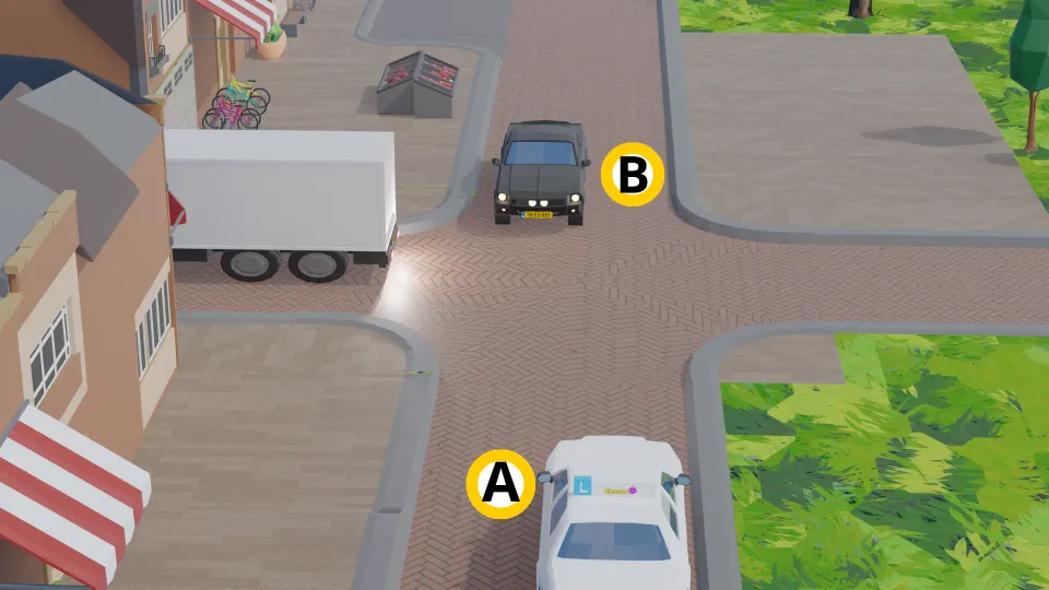 The truck is reversing. Who is at risk of being involved in a collision?