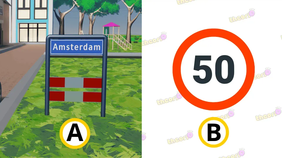 Which sign indicates the beginning of the built-up area?
