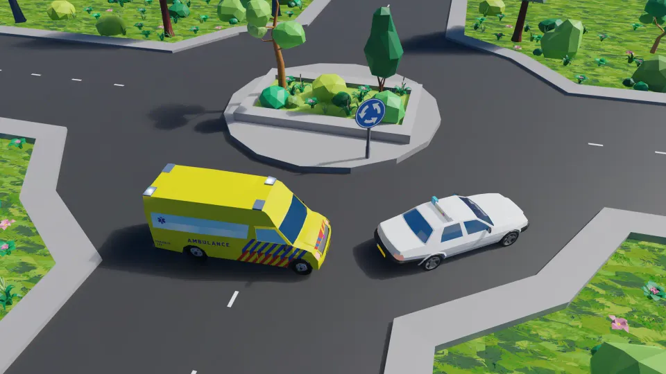 Er rijdt een ambulance met optische- en geluidssignalen achter je. Wat doe je?
