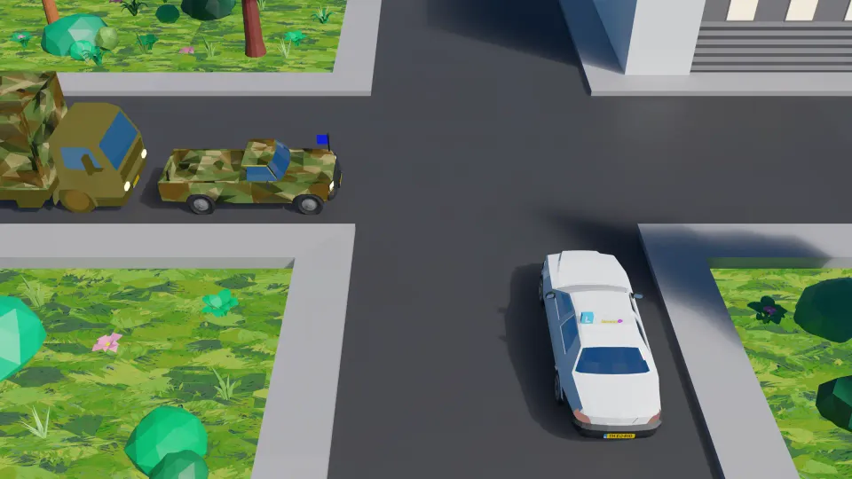 You are driving at an equal intersection. Should you let the military convoy go first?