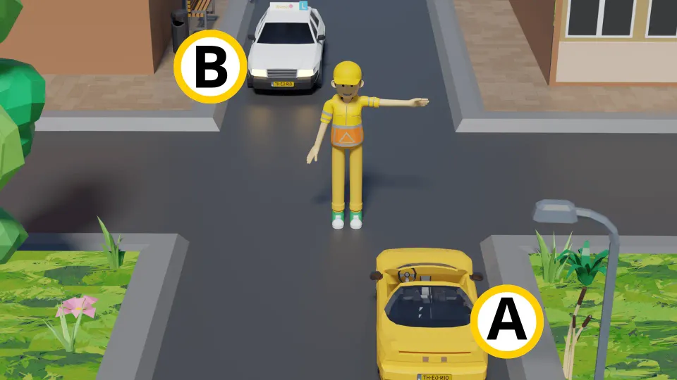 Which vehicle is allowed to continue driving?