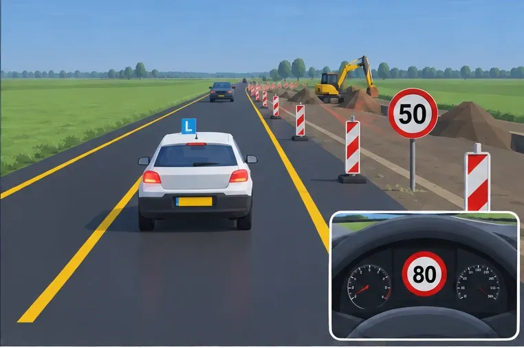 The temporary sign shows 50 and ISA displays 80. Which limit do you follow?