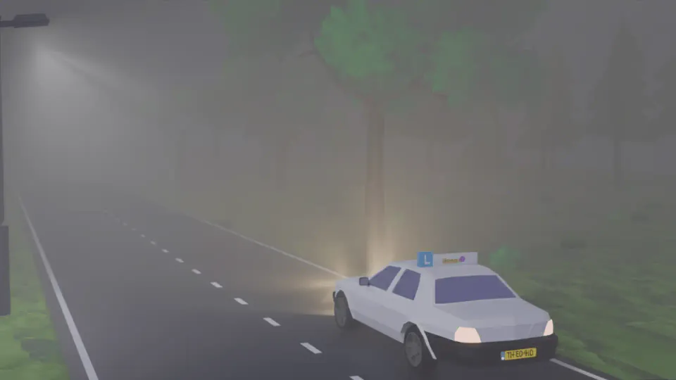 The visibility is 30 meters. You are driving with your fog rear light on, is that allowed?