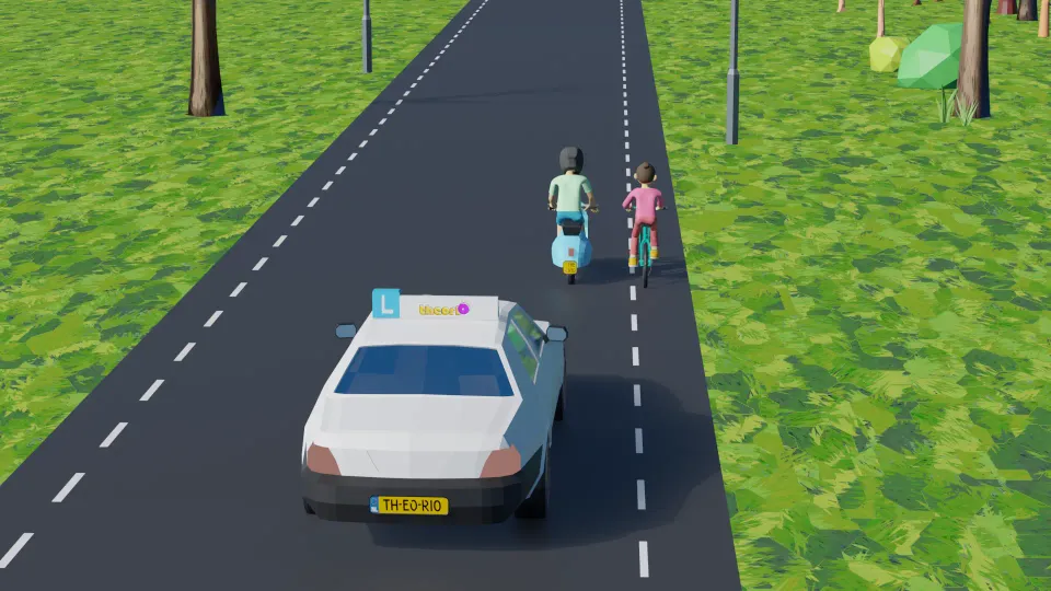 Is a scooter overtaking a cyclist? Wait until you can pass both with enough space.