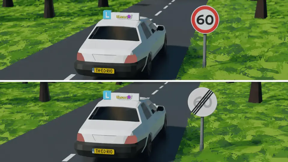 60 km/h sign and end of maximum speed 60 km/h sign