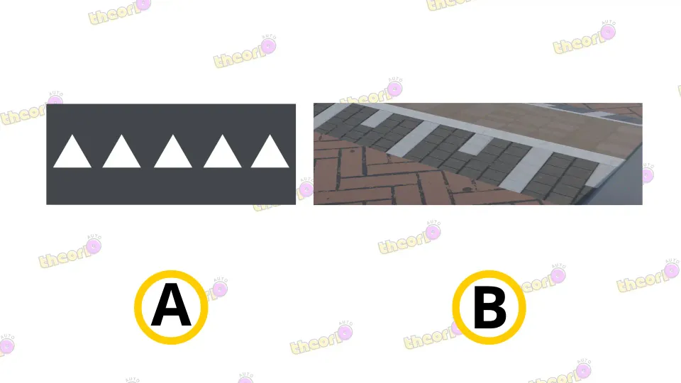 Left, shark’s teeth: give way. Right, the white blocks of a speed bump: not a priority marking.