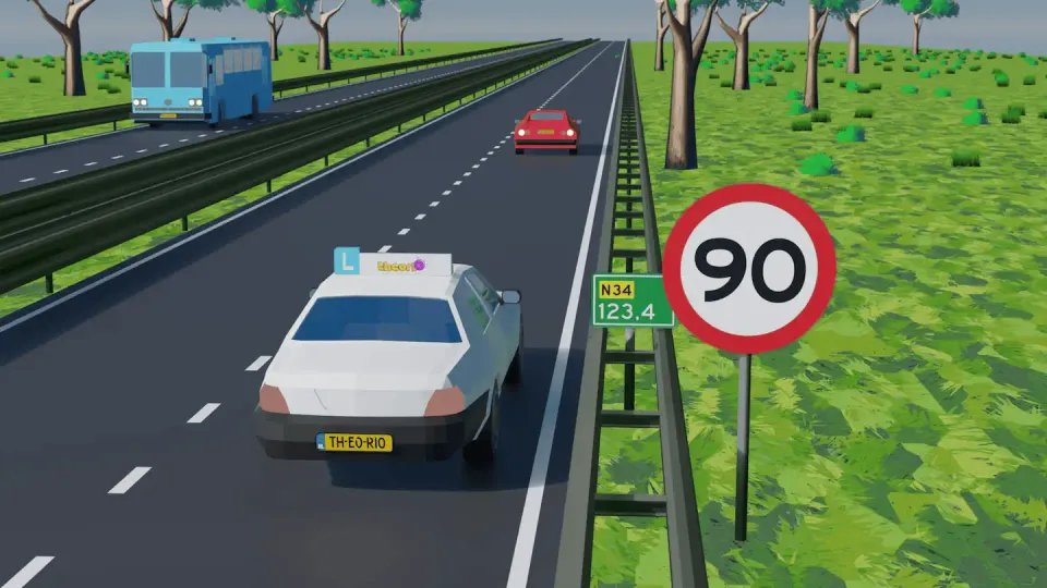 Road with a maximum speed sign of 90 km/h