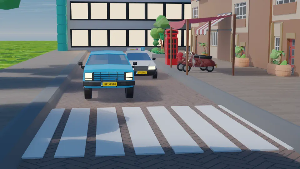 A car is stopped just before the zebra crossing. You may not pass it.
