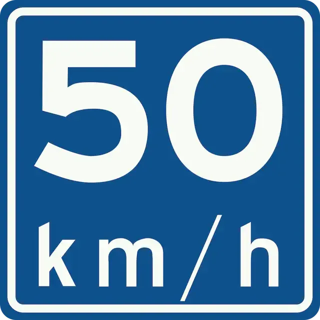 Blue square recommended speed sign 50 km/h
