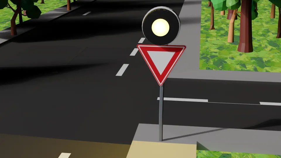 One flashing yellow warning lamp calls for extra care; it does not independently order you to stop.