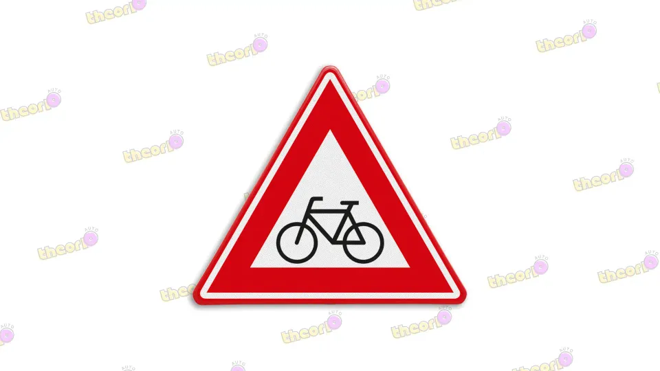 J24 warns of cyclists and moped riders. The red triangle warns of danger; it does not itself control priority.