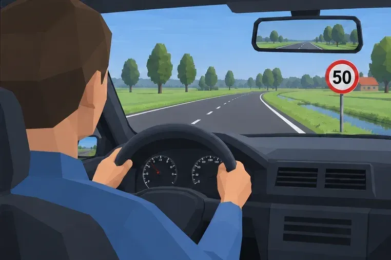 The driver looks at the road and the sign. Even with ISA, you decide how fast you drive.