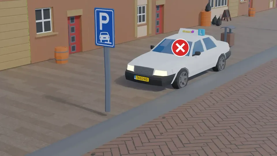Learner car fully on the pavement at sign E8b