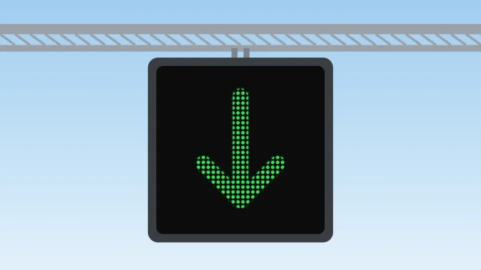 Matrix sign with a green arrow pointing down