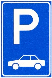 Parking sign with a passenger car