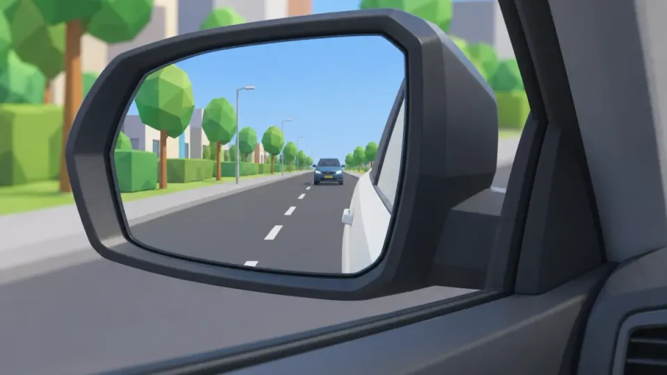 This is how the left door mirror should be set: the horizon runs through the middle and you just see a small part of your own car.