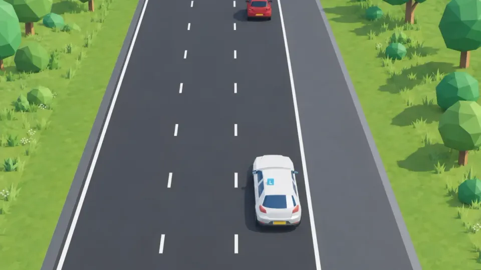 Snelweg met drie rijstroken: de lesauto rijdt op de rechterrijstrook