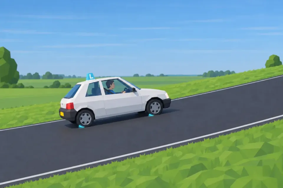 The car is stationary facing uphill. Hill hold may briefly maintain braking while the driver prepares to move off.
