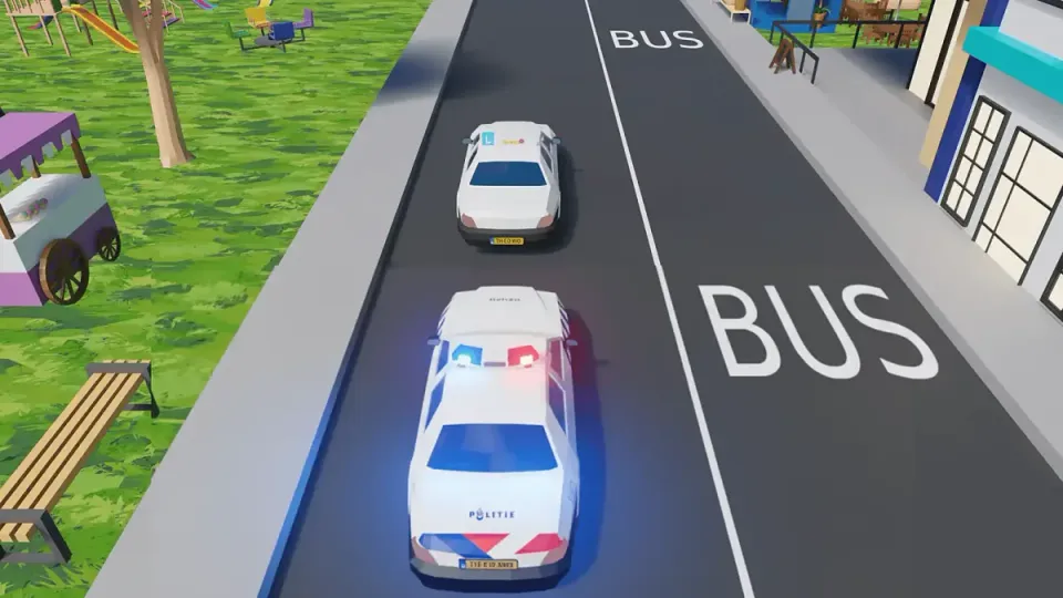 The police can pass here over the empty bus lane. You simply drive on in your own lane.