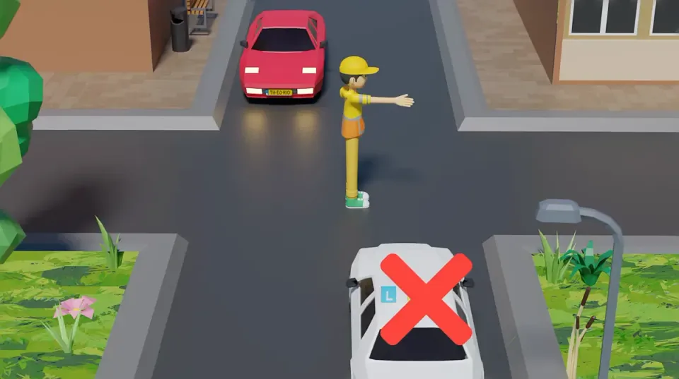 A stop signal can also apply to traffic from behind. Always combine the gesture with your approach direction.