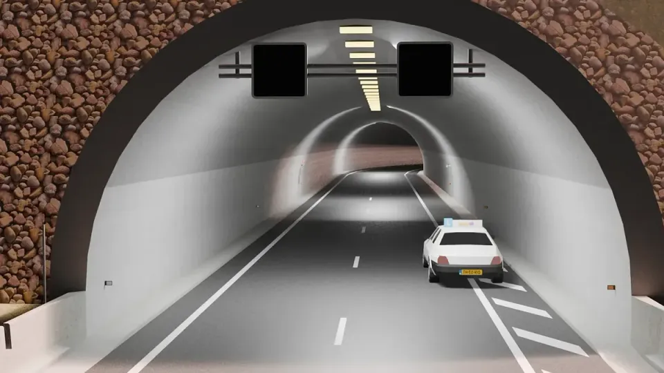 Learner car driving through a tunnel