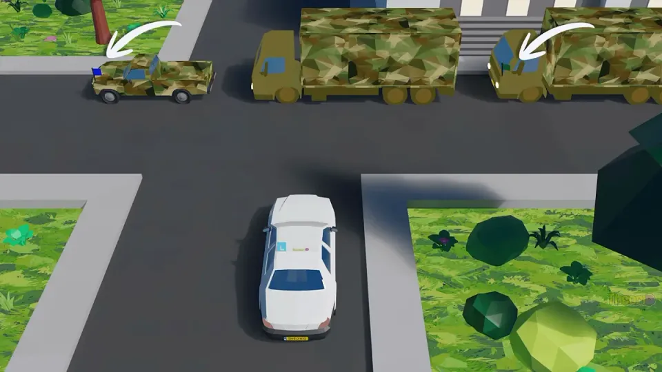Blue at the front, green at the back. The flag is on the front left of the vehicle. Vehicles in between may also have a blue flag.