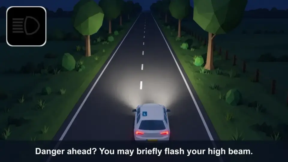 Flashing your full beam: the full beam goes on briefly and off again, and the blue symbol top left goes on and off with it. Only allowed to prevent imminent danger.