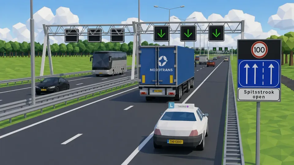Green arrows above an open peak-hour lane