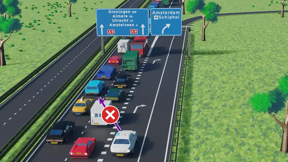 Missed exit: do not steer back across the gore area, drive on