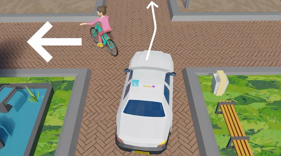 Cyclist in position to turn left with her arm out