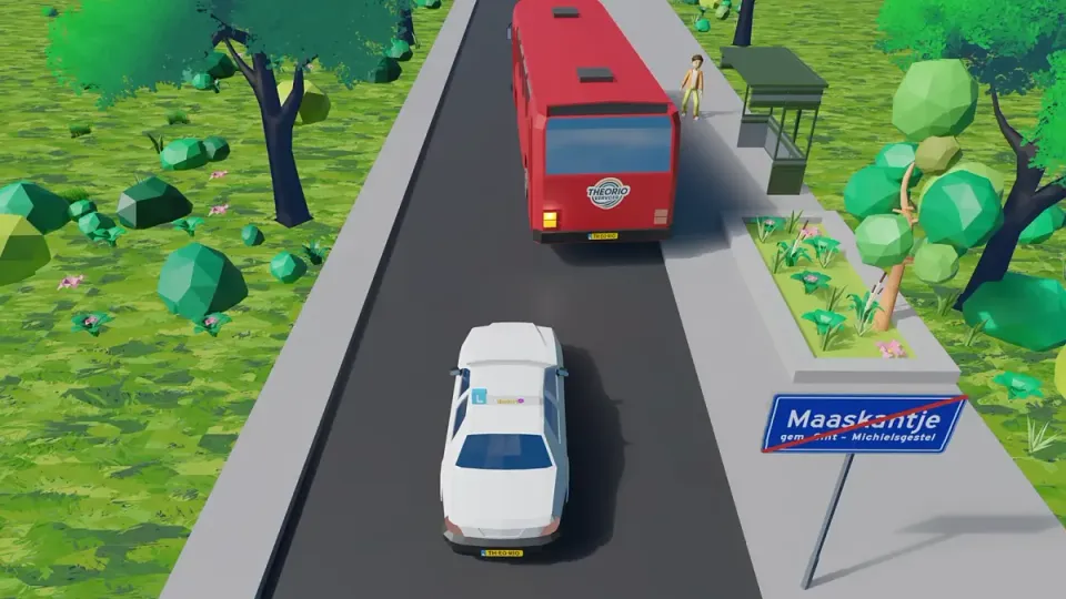 Bus outside a built-up area wants to leave the stop