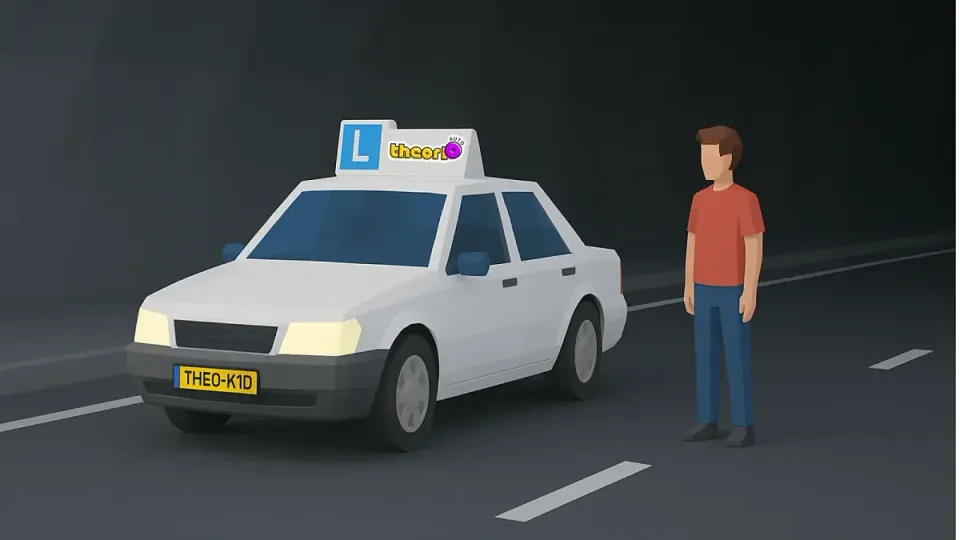 Wrong: the person waits next to the car in the tunnel.