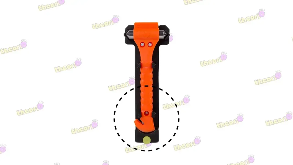 With the small blade at the bottom of the safety hammer you cut through a stuck seat belt.