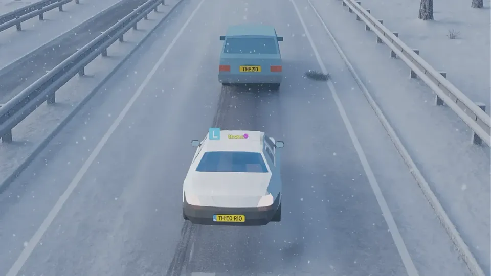 Snow on the motorway: drive slower, keep plenty of distance and do not change lanes without need.