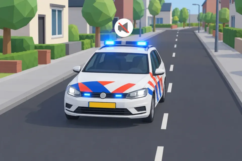 Police car with only blue lights on, the siren is off