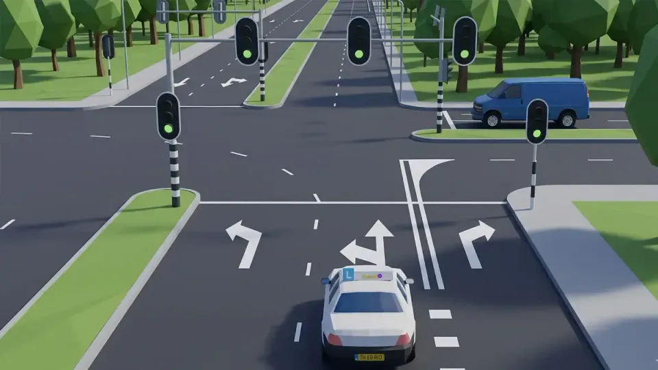 A lane with two arrows is fine for both directions. Stay in your lane all the way through.
