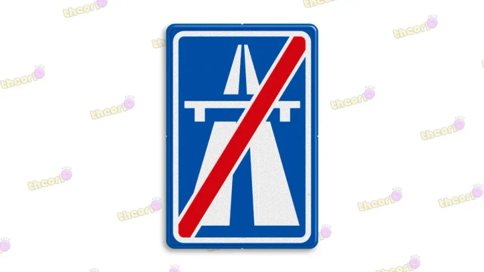 The red diagonal ends the motorway. Check the next road type and signs; an ordinary road outside a built-up area has an 80 km/h default limit.