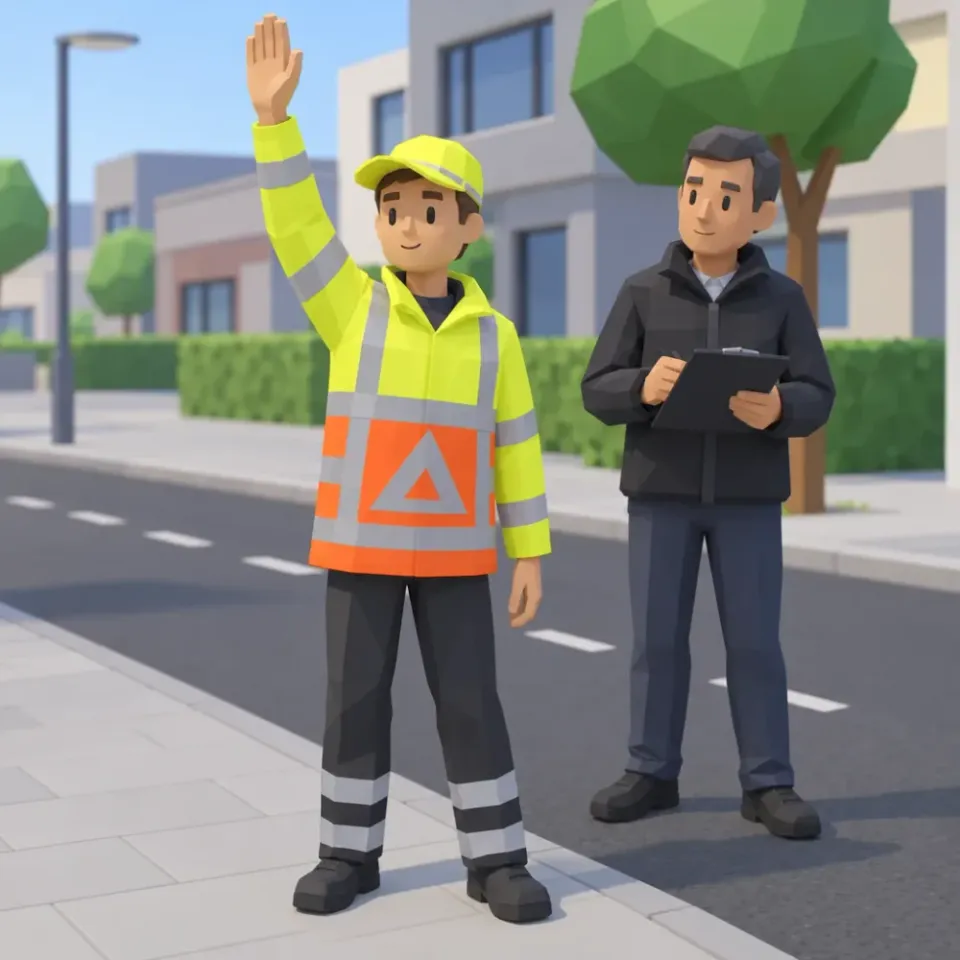 Trainee traffic controller in the same clothing, with an instructor next to him