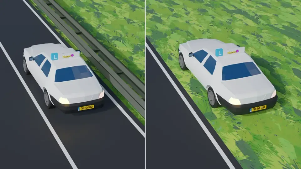 On the left the car is on the hard shoulder, on the right on the verge. The verge is safer: you are further from traffic.