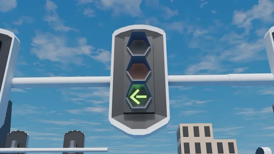 Green arrow: the light applies only to that direction. In this signal arrangement, conflicting oncoming traffic has red.