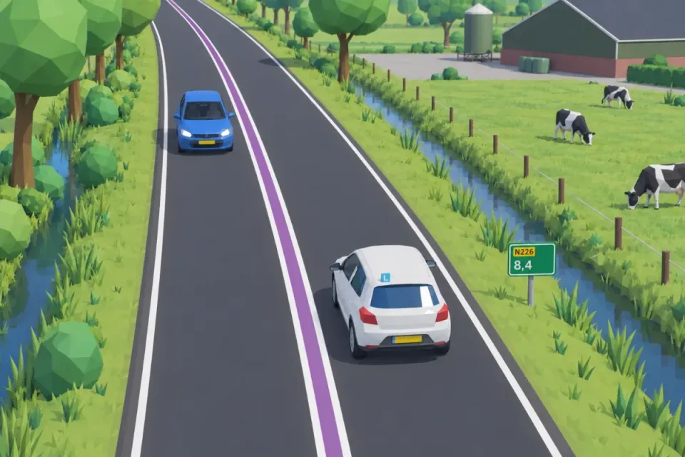 Provincial road N226 with purple between the white centre lines
