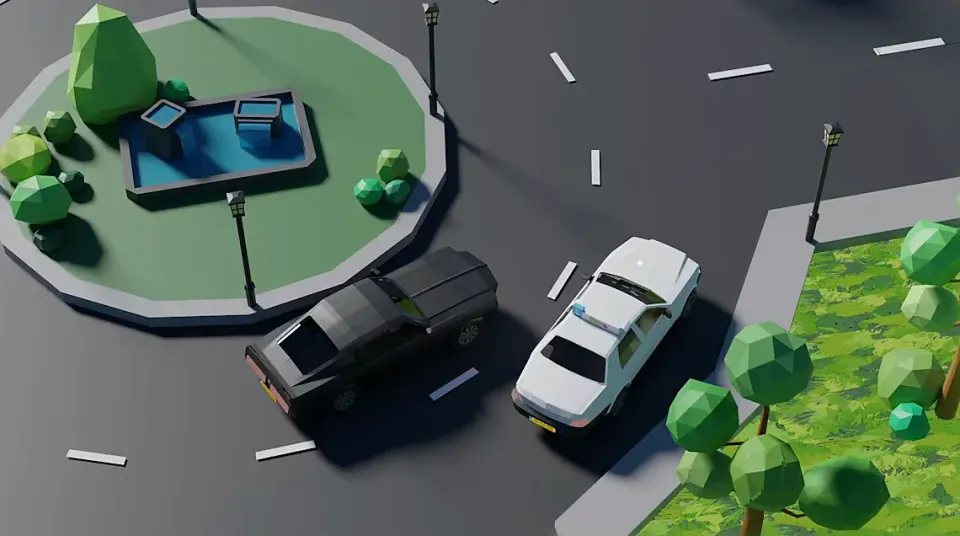 Roundabout with several lanes