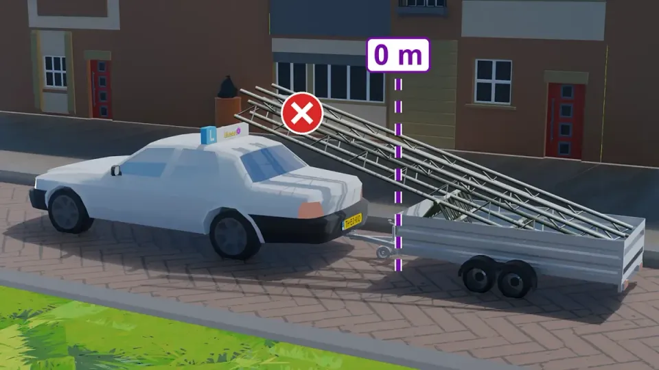 Front: 0 m. A load may never stick out in front of the trailer, not even above your car.