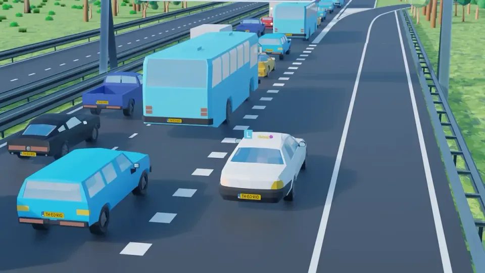 Driving on the exit lane past a traffic jam? Watch out for drivers who still want to take the exit at the last moment.