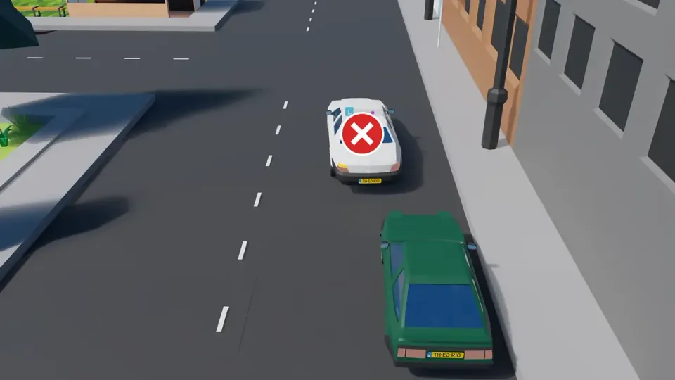 The car with the cross is too far into the middle of its half. Compare it with the position near the centre.