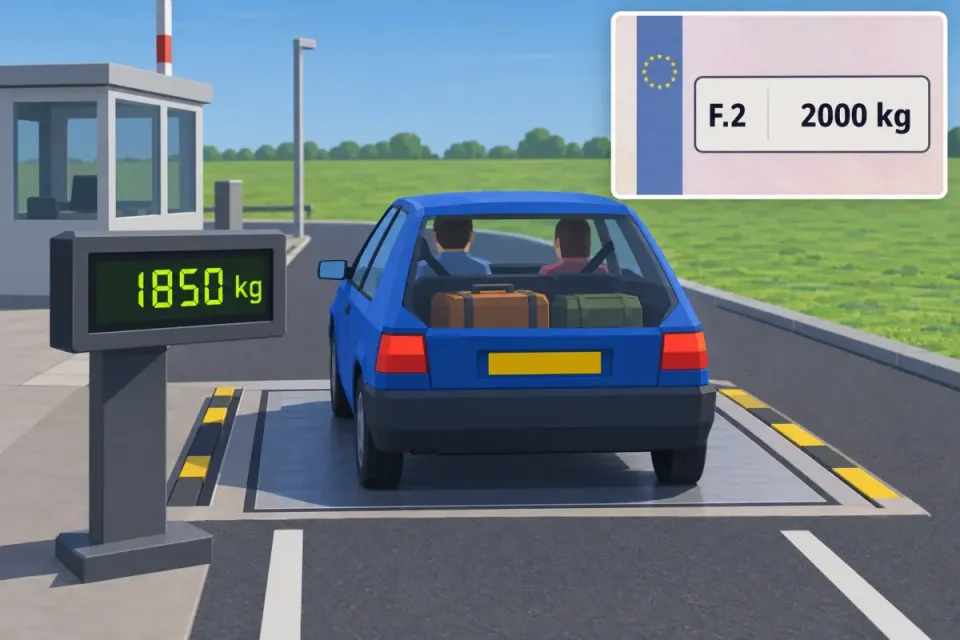 The registration document shows the most a vehicle may weigh. For a B licence that is at most 3500 kg, even when the car is empty now.