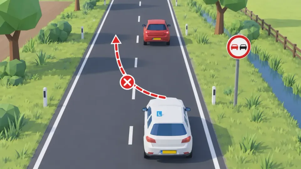 After sign F1 the learner car may not overtake the red car.